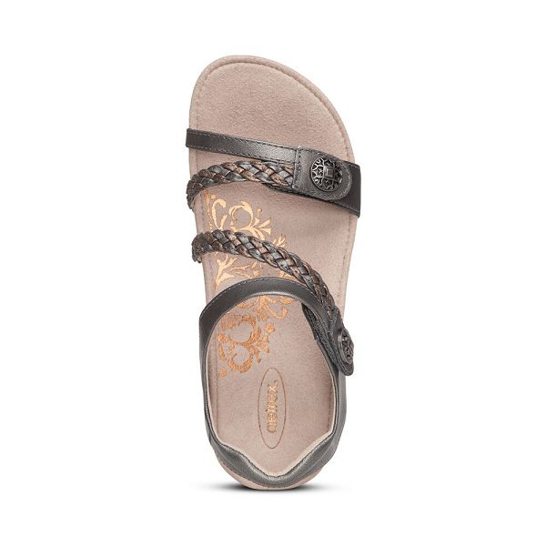 Aetrex Women's Jillian Braided Quarter Strap Sandals Gunmetal Sandals UK 8962-235